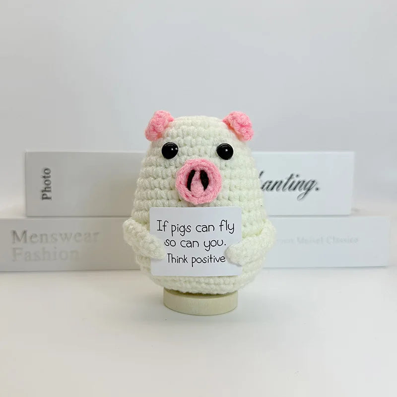 Funny Positive Crochet Sunshine Doll Desktop Ornament Handmade Cheer Emotional Support Positive Sun with Card Home Party Decor