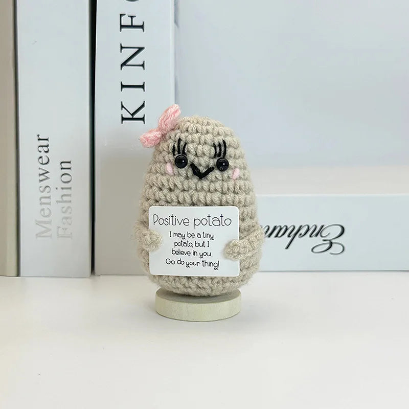 Funny Positive Crochet Sunshine Doll Desktop Ornament Handmade Cheer Emotional Support Positive Sun with Card Home Party Decor