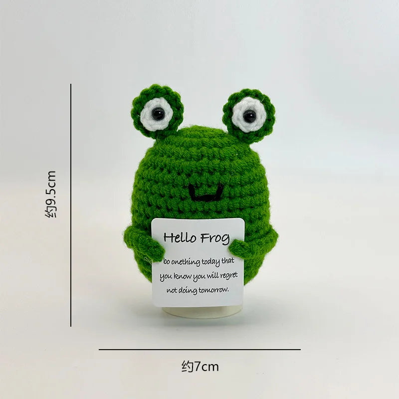 Funny Positive Crochet Sunshine Doll Desktop Ornament Handmade Cheer Emotional Support Positive Sun with Card Home Party Decor