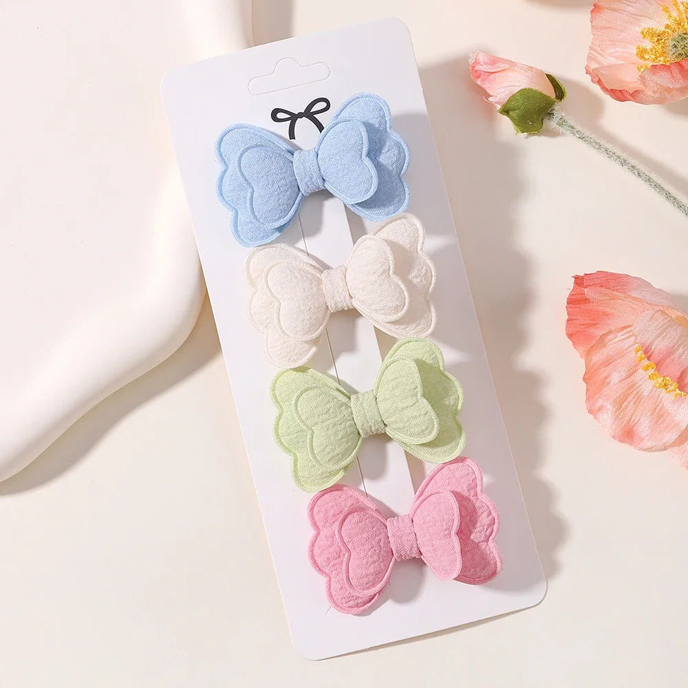 4pcs/set New Cute Baby Girls Wool Knitting Headwear Handmade Crochet Butterfly Alloy Hairs Clips Children Hairpins Wholesale