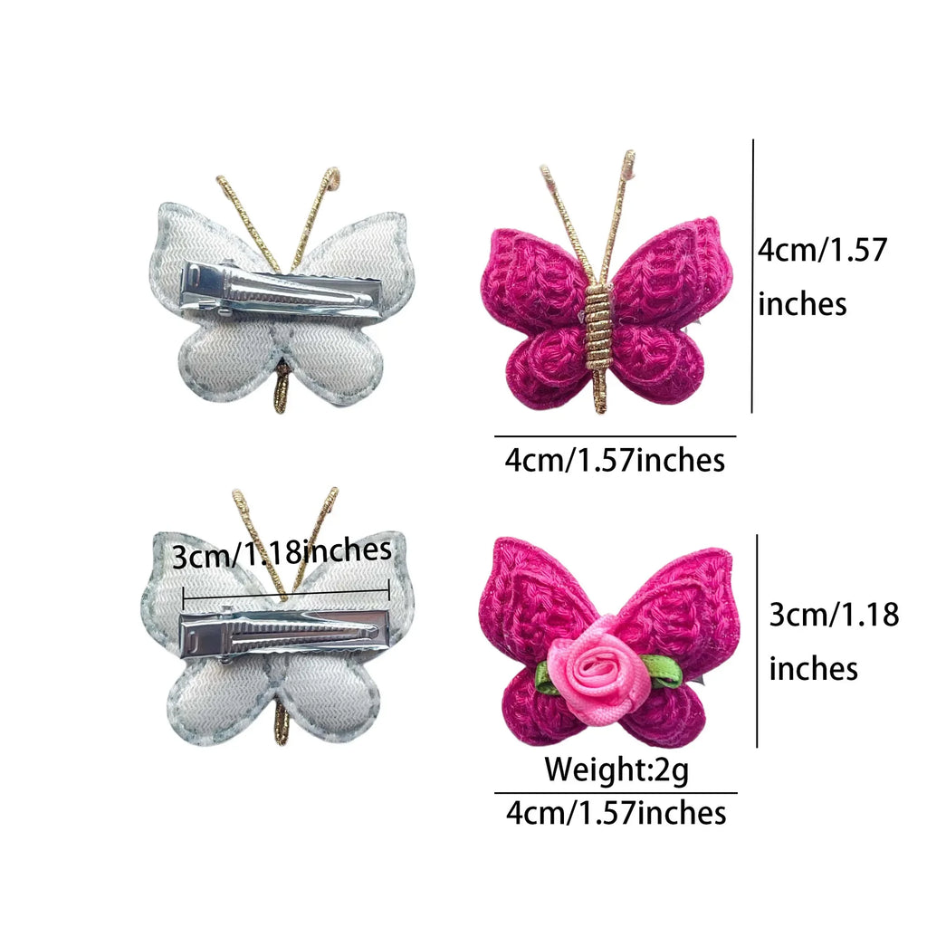 4pcs Sweet and Cute Children's Hair Clip Wool Knitting Headwear Handmade Crochet Butterfly Alloy Children Hairpins Wholesale