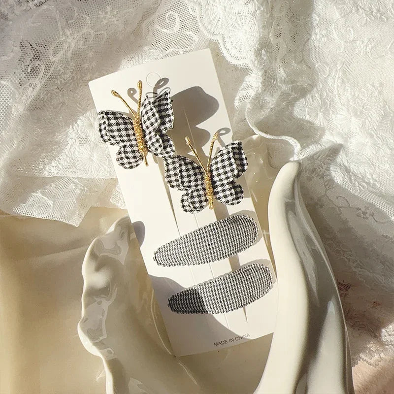 4pcs Sweet and Cute Children's Hair Clip Wool Knitting Headwear Handmade Crochet Butterfly Alloy Children Hairpins Wholesale