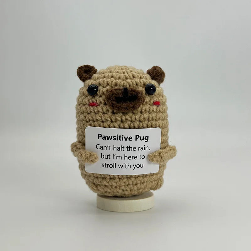 Funny Positive Crochet Sunshine Doll Desktop Ornament Handmade Cheer Emotional Support Positive Sun with Card Home Party Decor