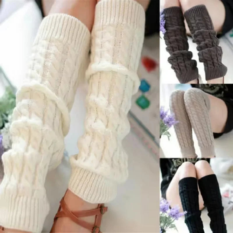 Women's Leg Warmer Lolita Long Socks Knitted Keep Warm Foot Cover Ladies Autumn Winter Black White Twist Crochet Socks Boot Cuff