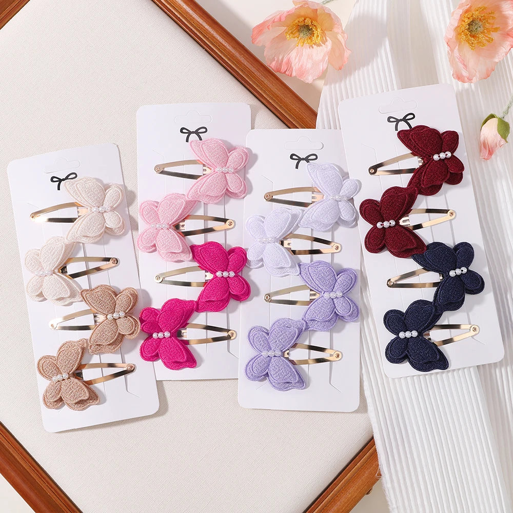 4pcs/set New Cute Baby Girls Wool Knitting Headwear Handmade Crochet Butterfly Alloy Hairs Clips Children Hairpins Wholesale
