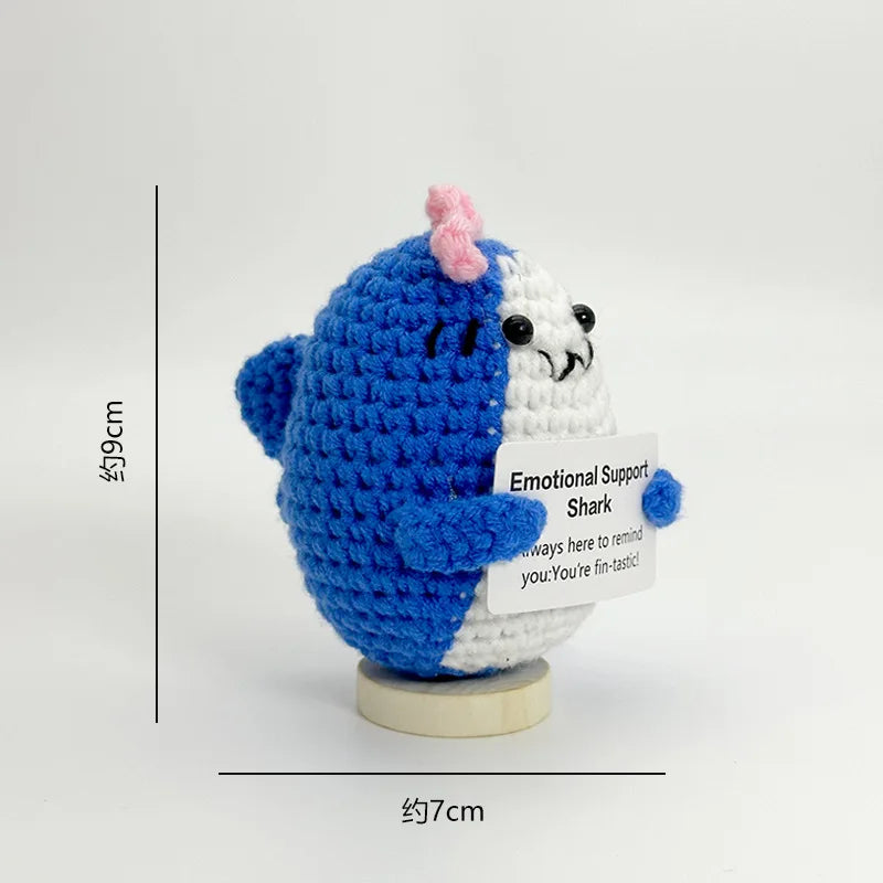 Funny Positive Crochet Sunshine Doll Desktop Ornament Handmade Cheer Emotional Support Positive Sun with Card Home Party Decor