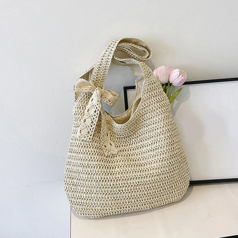 Fashion Rattan Women Shoulder Bags Woven Female Handbags Large Capacity Summer Beach Straw Bags Casual Tote Purses
