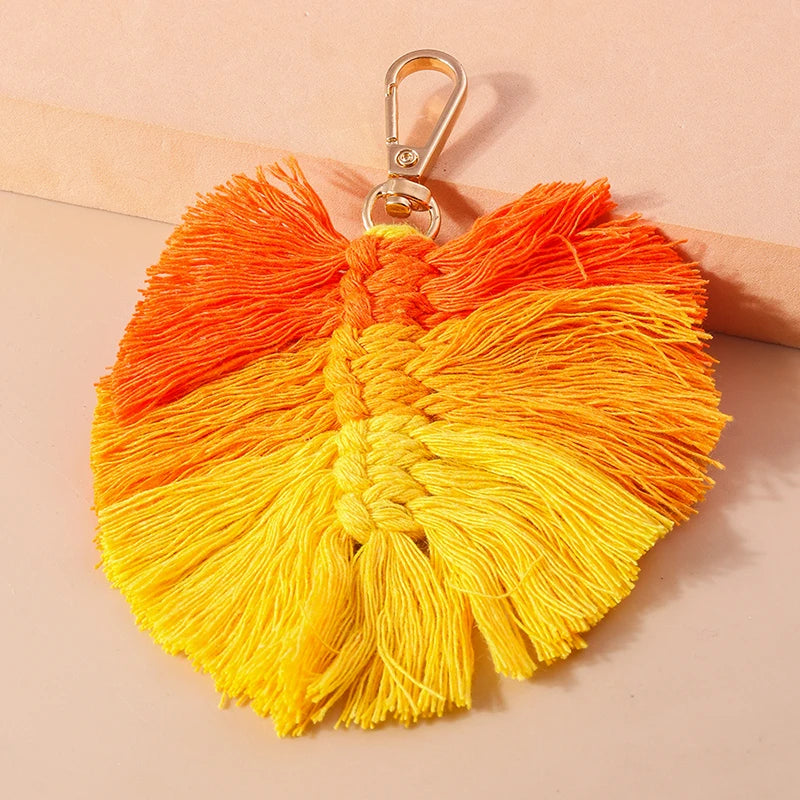 Cute Hand knitted Rainbow Tassels Keychain Women Girls Keyring for Car Key Holder Handbag Pendant DIY key Chain Jewelry Gifts