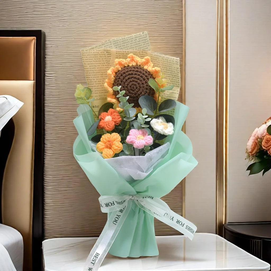 1pc Crochet Bouquet, Efun Handmade Sunflower Daisy Bouquet Valentine's Day Anniversary Wedding Mothers Day Birthday Gift
